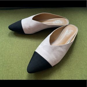 Franco Sarto two tone suede slides